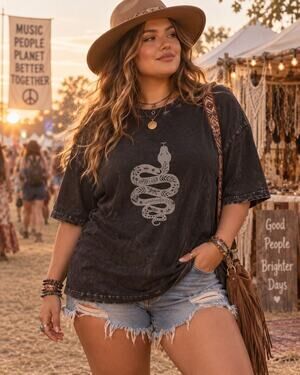Rhea Boho Sun/Moon Acid Wash Tee XL